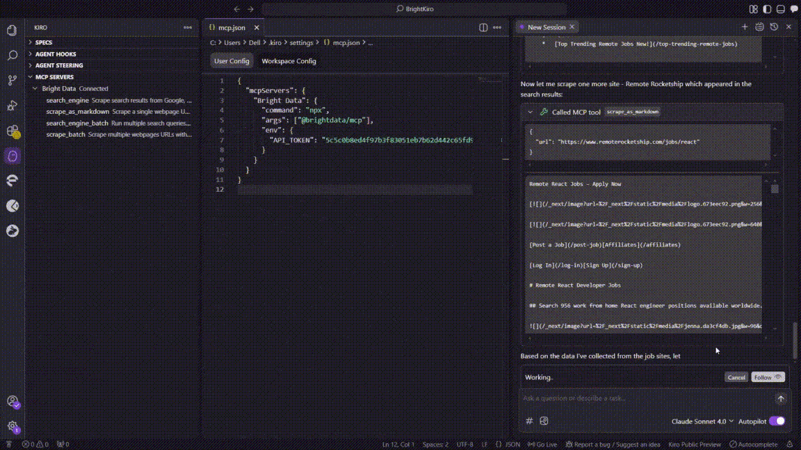 Pasting the prompt into Kiro's chat