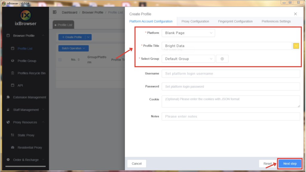 ixbrowser platform selection