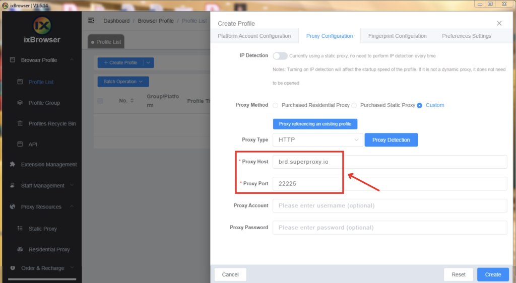 server and port info