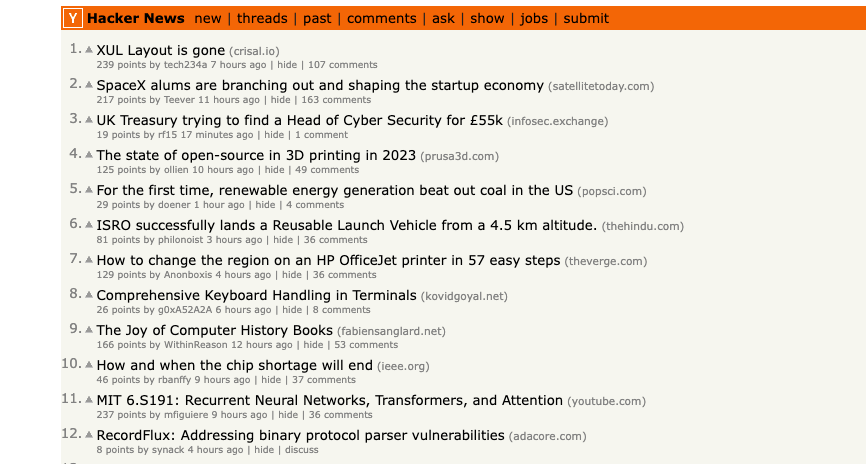 Screenshot of Hacker News