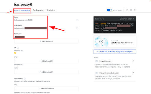 Proxy configuration screen with host, username, and password.