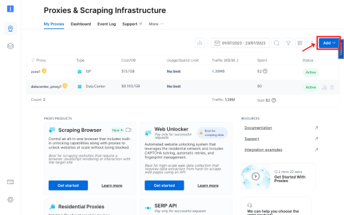 Screen showing proxy and scraping infrastructure tools.