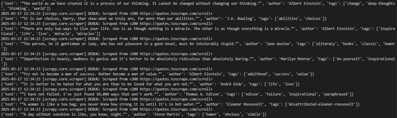 All the quotes scraped with Scrapy Splash