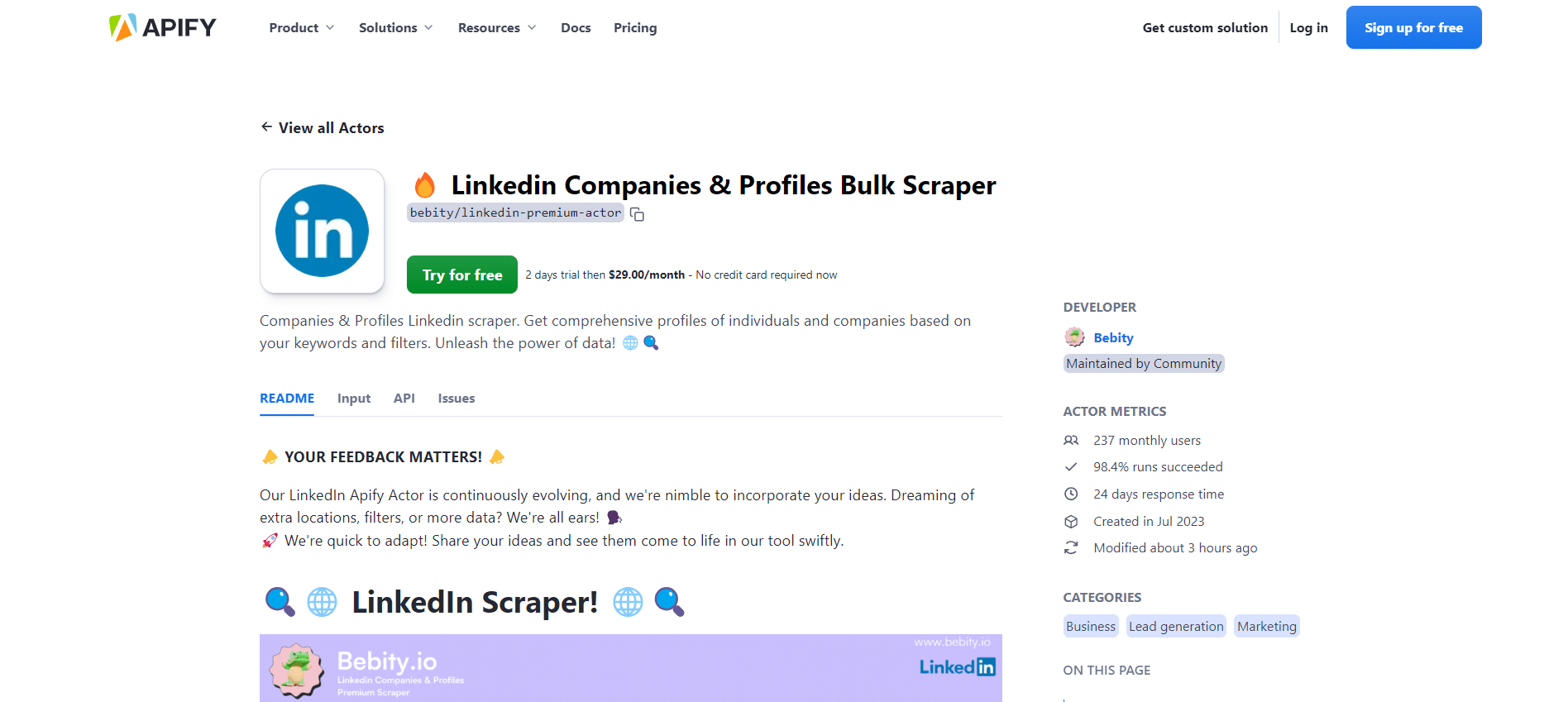 Apify LinkedIn scraper