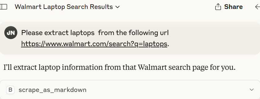 Asking Claude to perform the scrape