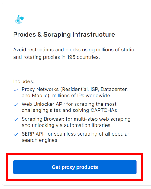 Clicking the “Get proxy products” button