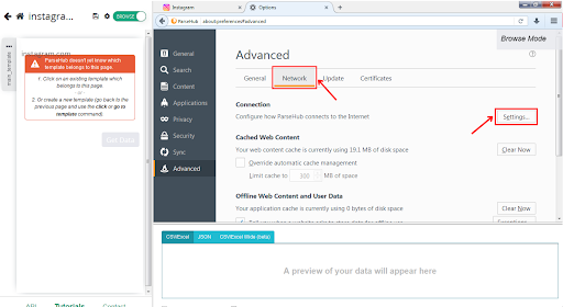 Browser settings and error messages shown.