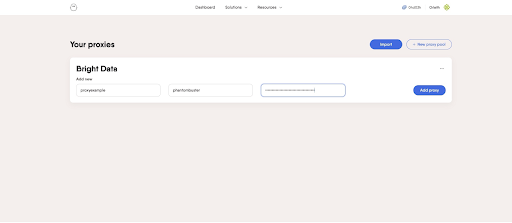 Proxy management dashboard with an add proxy section.