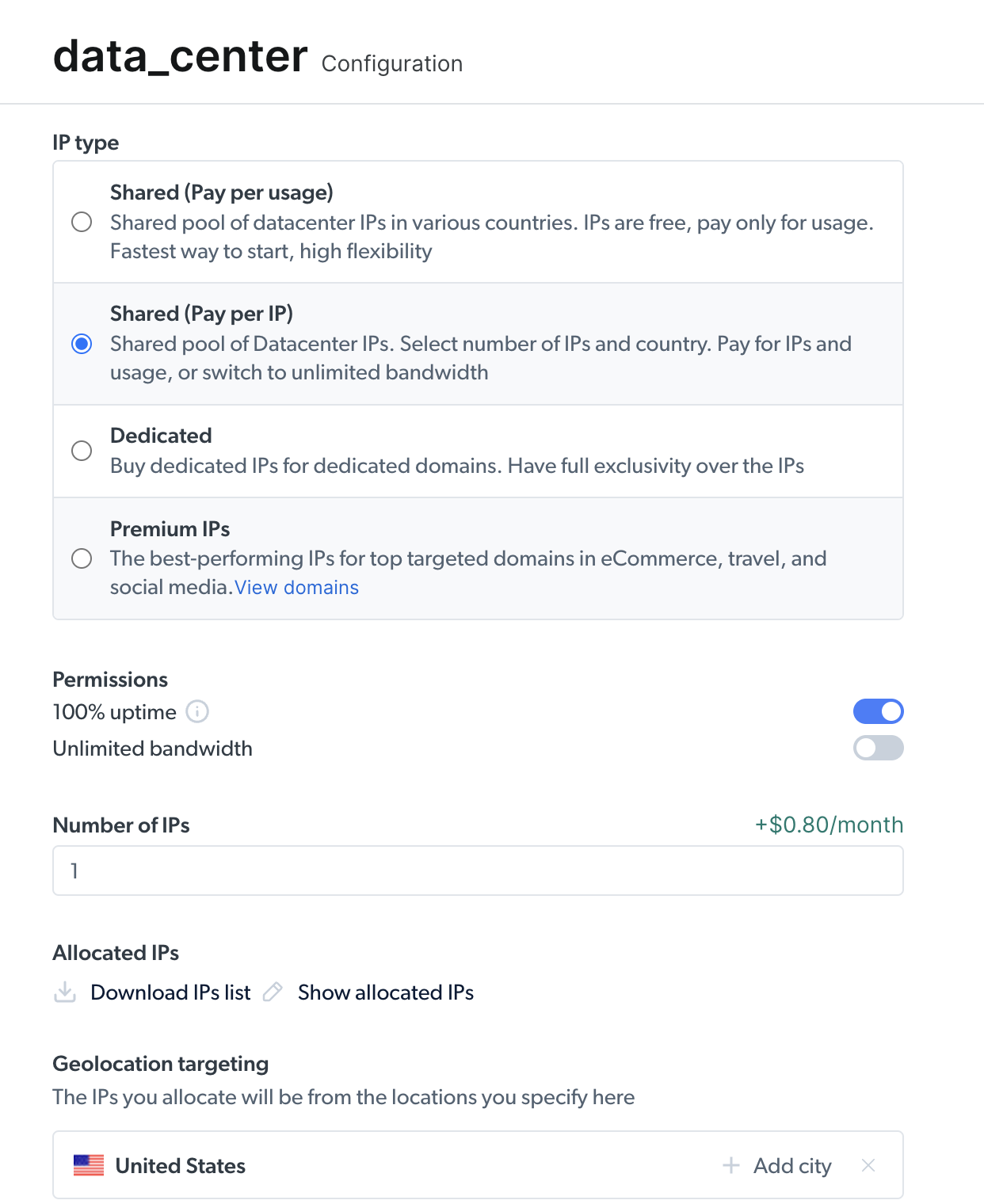 Datacenter proxies configuration