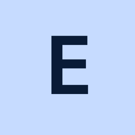 Blue background with a dark blue letter 'E'.