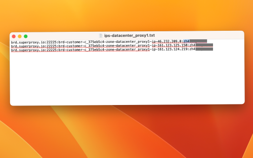 Text file with proxy IP addresses on screen.