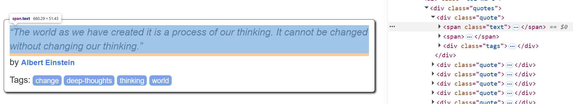 How to retrieve the text of the quotes on the target page