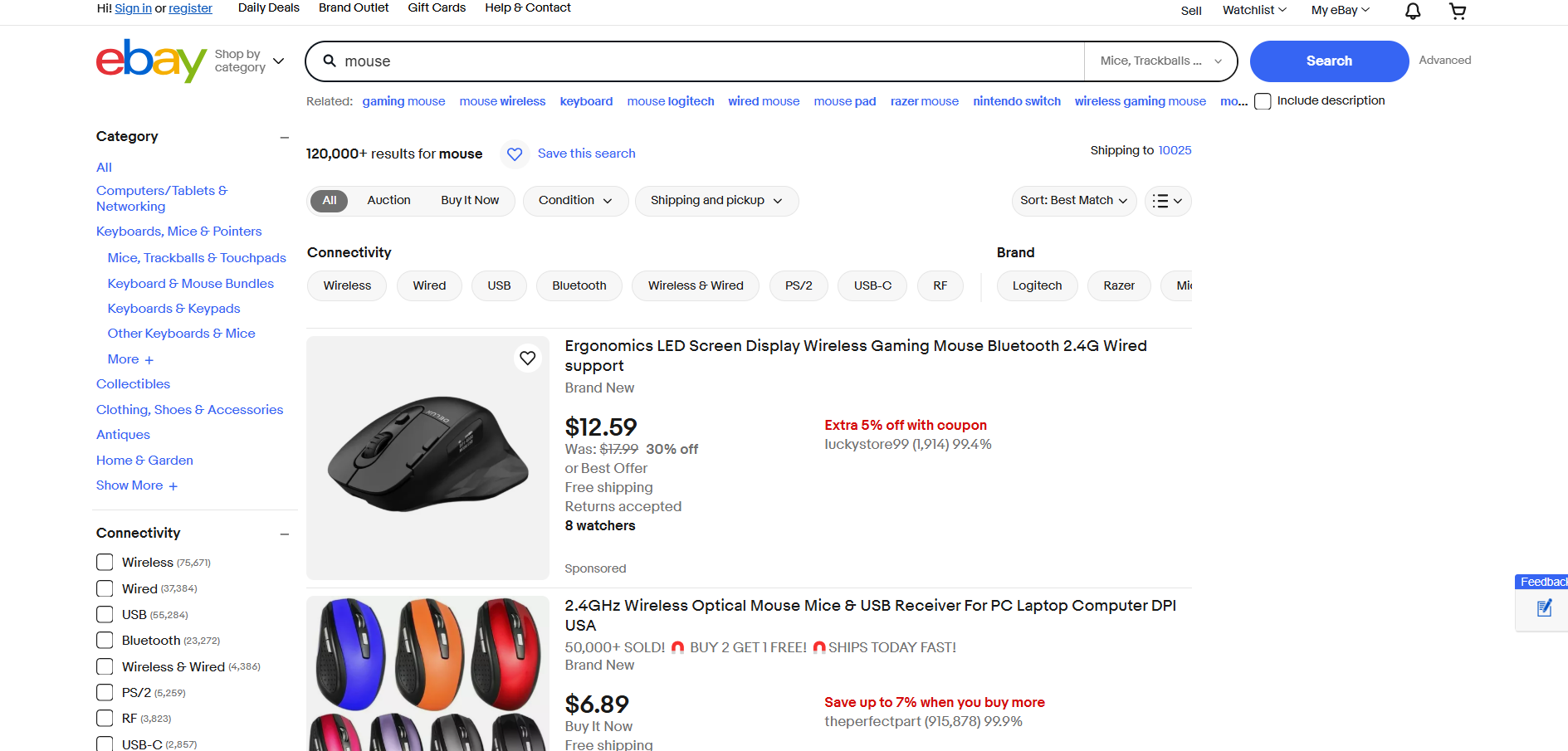 eBay search results for "mouse"