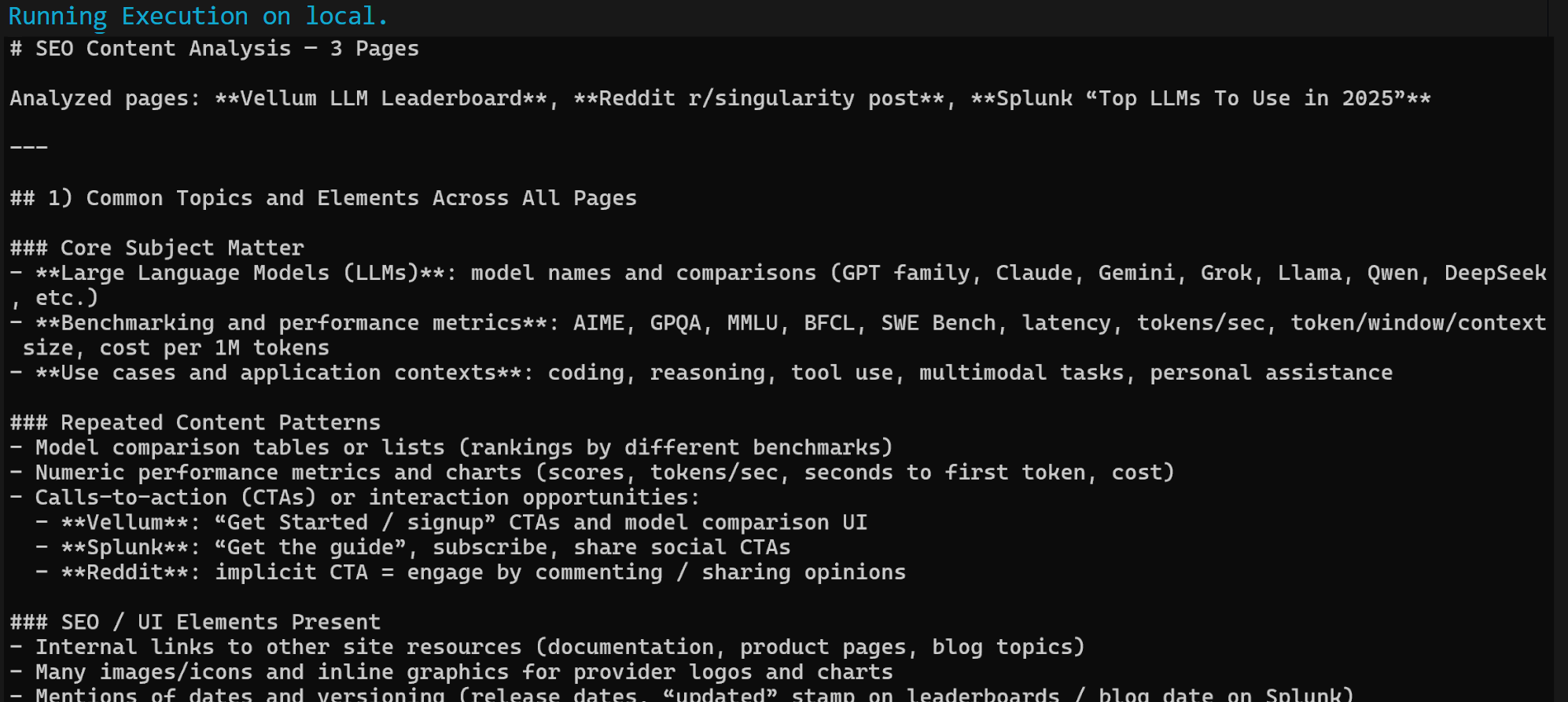 The Markdown output in the console