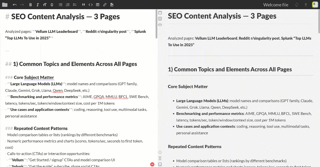 The produced Markdown SEO report