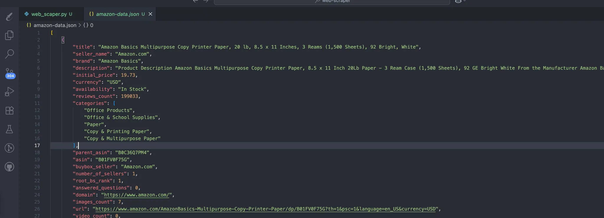 The expected data structure