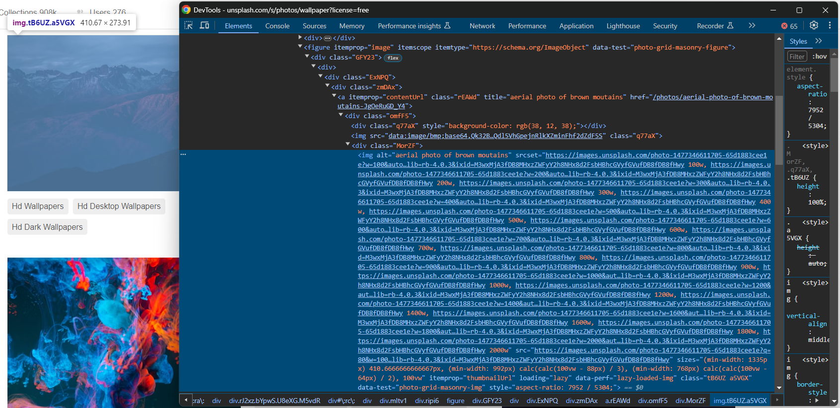 Inspecting an image in devtools