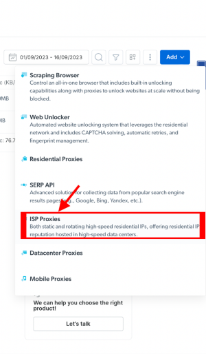 Highlighted ISP Proxies section in a digital menu.