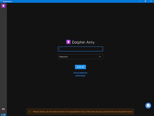 Login screen for Dolphin Anty application.