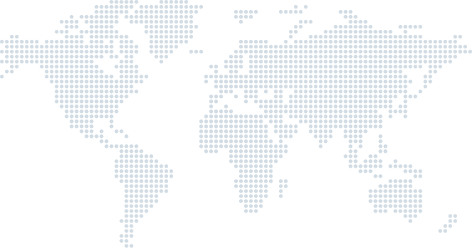 A dotted world map illustration displaying continents and major landmasses in white dots against a black background.