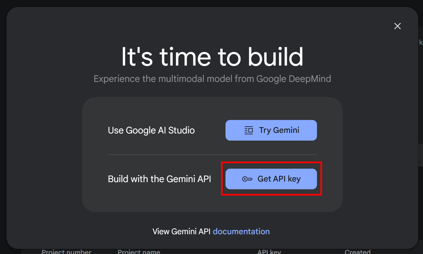Note the “Get API key” button