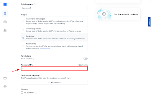 Highlighted number of IPs set to 4.