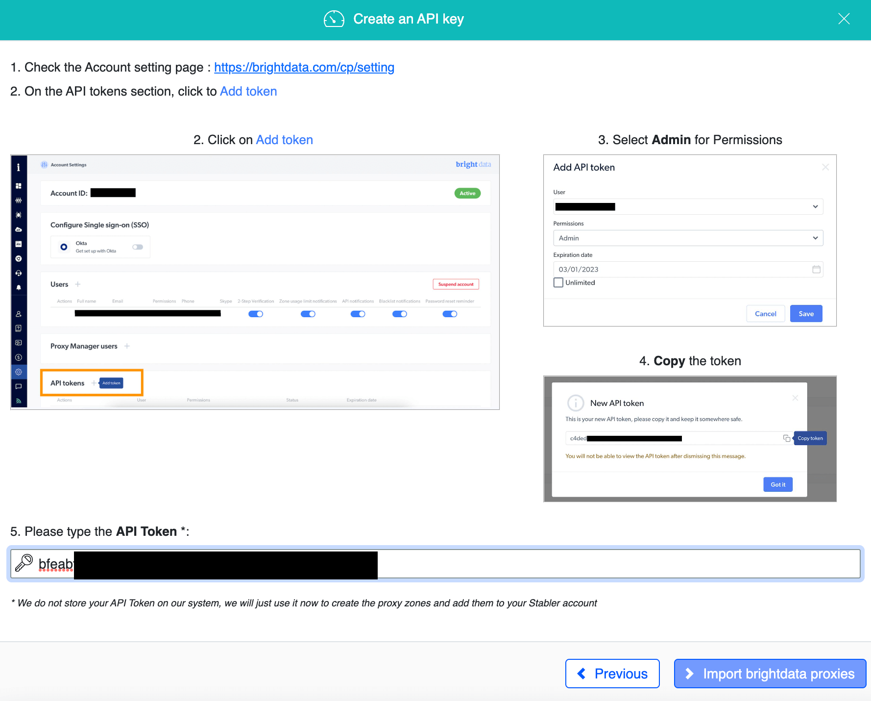 Process of creating and copying API key.