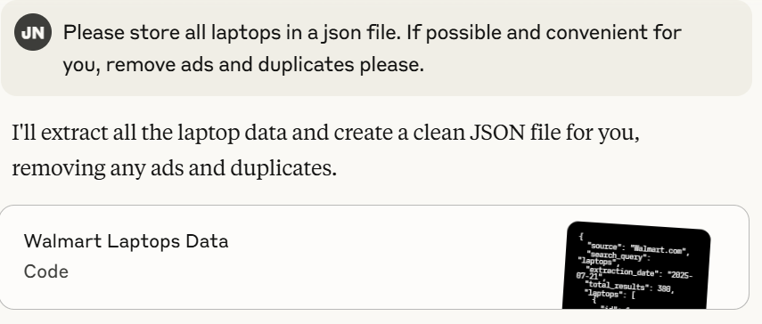 Prompting Claude to convert the data