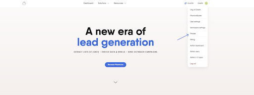Website homepage featuring lead generation tools.