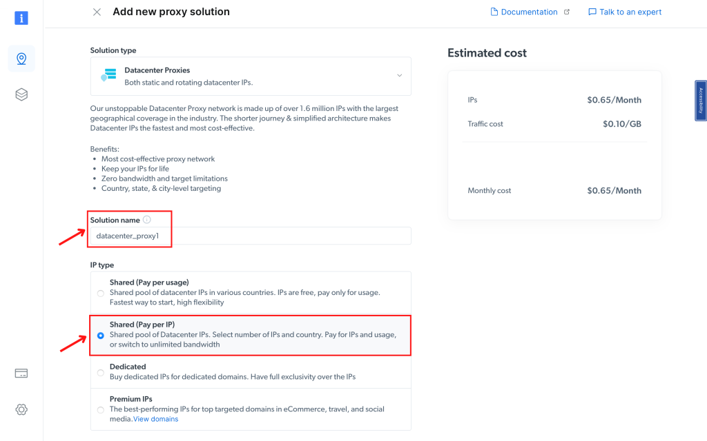 Adding new proxy solution configuration page.