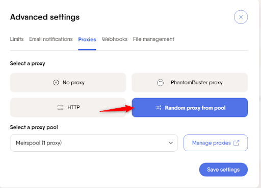 Advanced settings screen with proxy options displayed.
