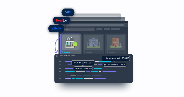 Real estate listings and code snippet.