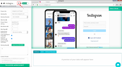 Instagram login page with phone message interface.