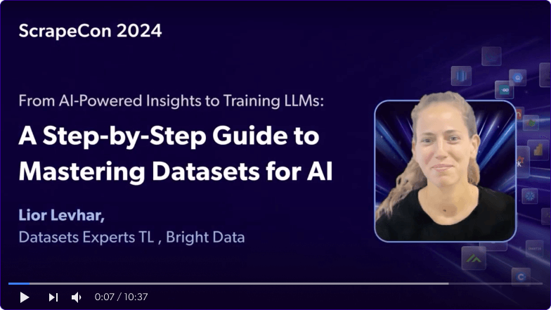 Woman presenting AI dataset guide at ScrapeCon 2024.