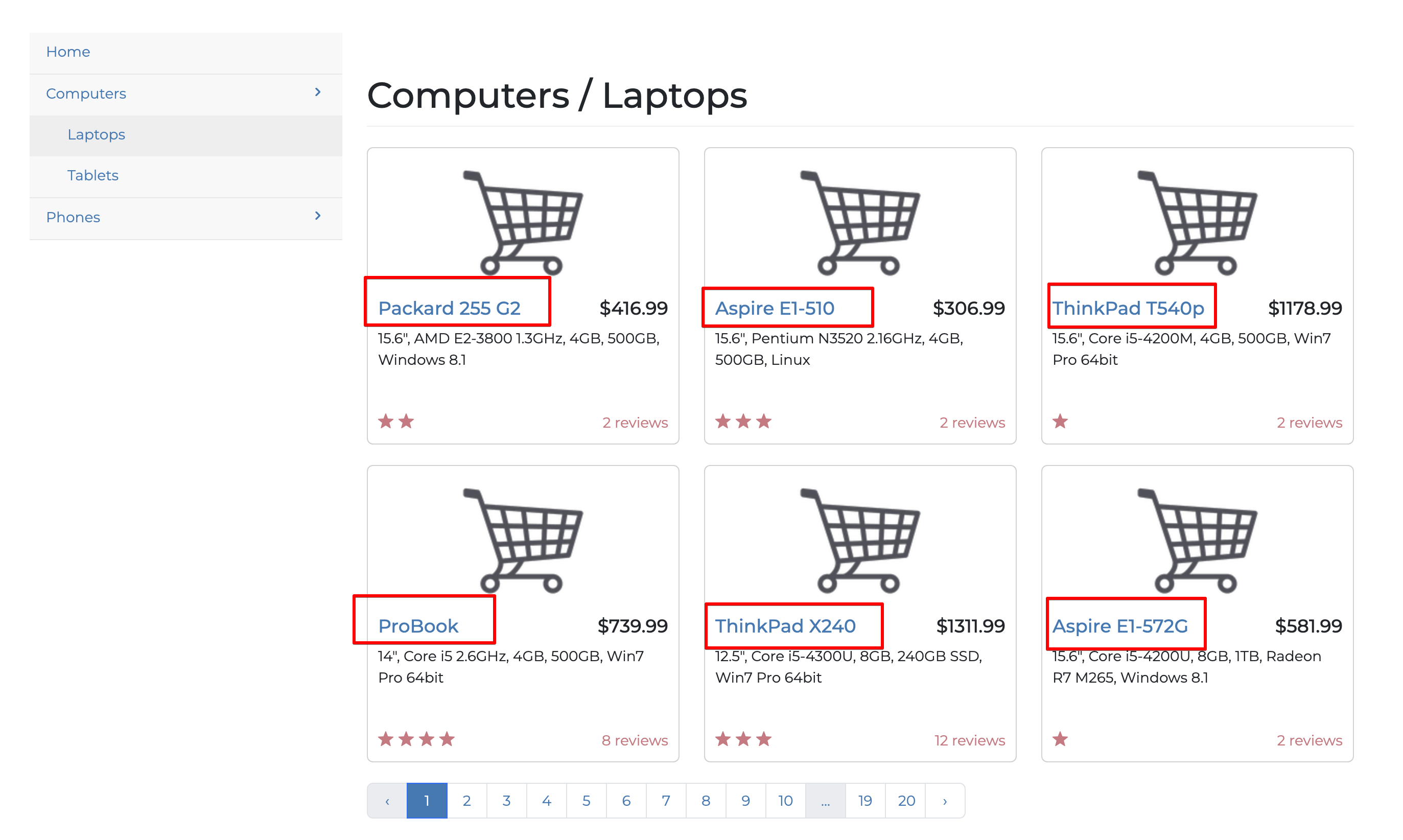 Showing the titles we are going to extract from the target website