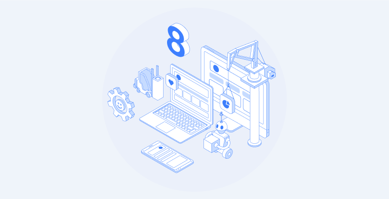 Laptop with development tools and devices, number 8 above.