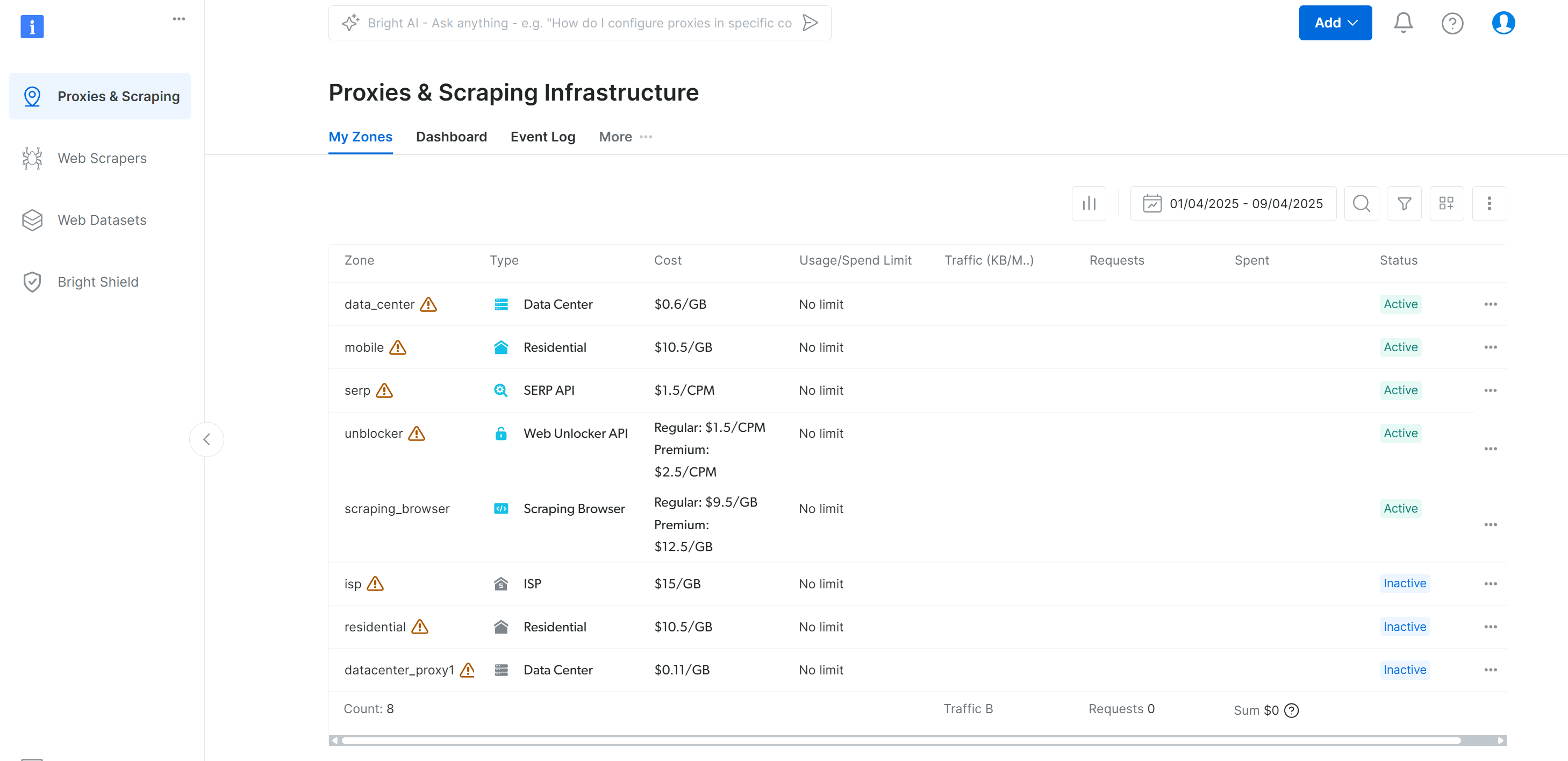 The “Proxies & Scraping Infrastructure” page