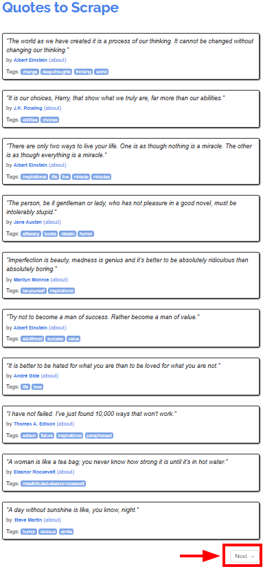 The Quotes to Scrape target site