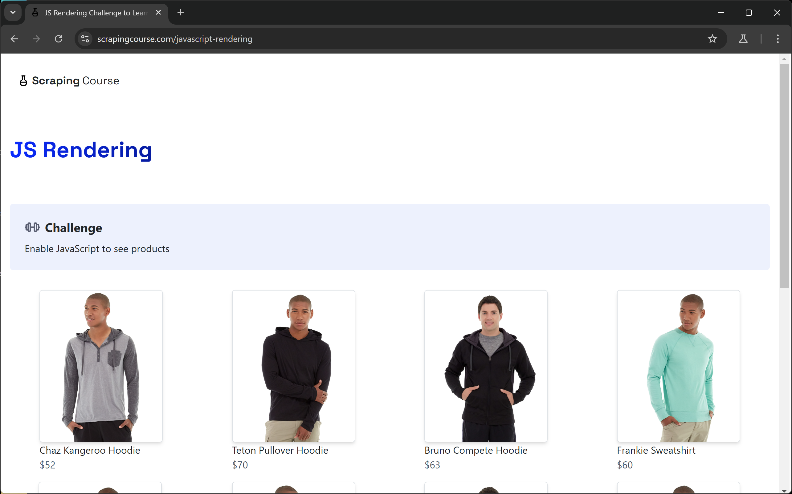 The target page loaded by Playwright