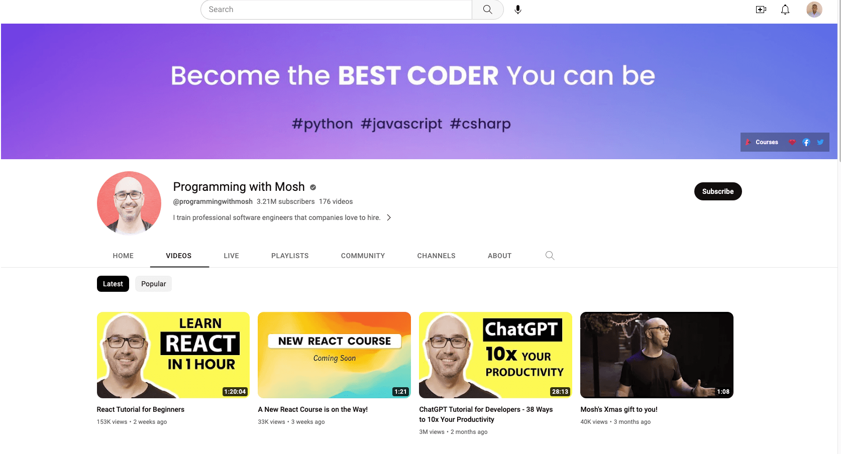 Programming with Mosh YouTube channel