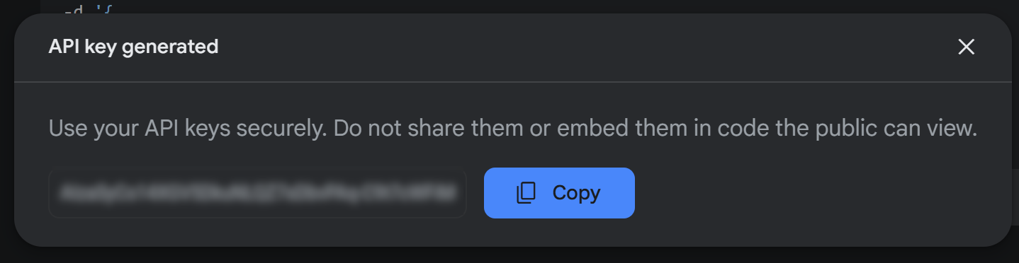 Your new Gemini API key